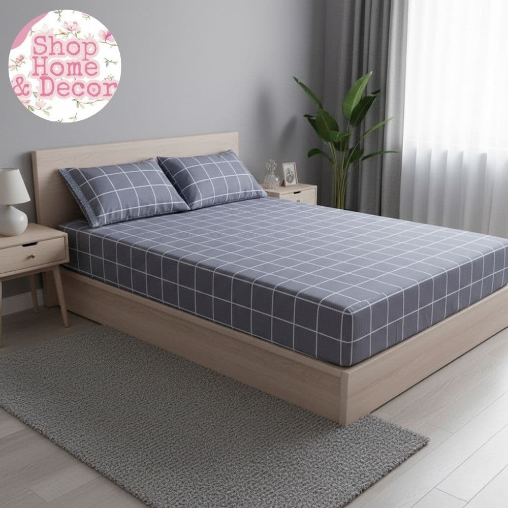 Jogo de Cama Casal 03 Peças Estampado Florido 400 Fios Xadrez Preto Branco