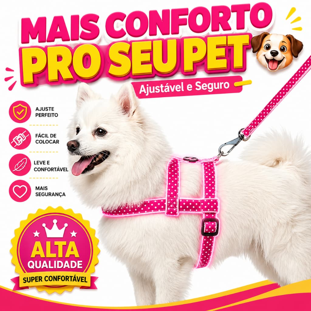 Peitoral Para Cachorro Com Guia Nylon Ajustável Coleira Peitoral Pet Passeio