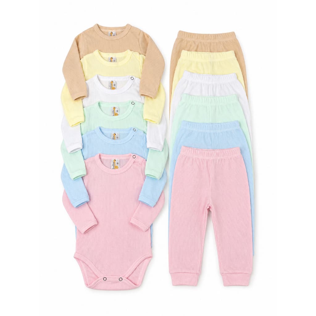 Conjunto Bebê Menina Menino Canelado Body Manga Longa + Calça | Roupa Infantil Confortável e Macia | RN ao G | Giralika