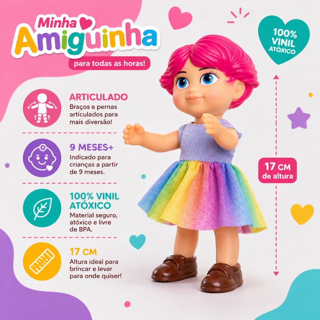 Boneca Akta Girl Articulada 17cm – Diversão, Cor e Imaginação para Todas as Horas.