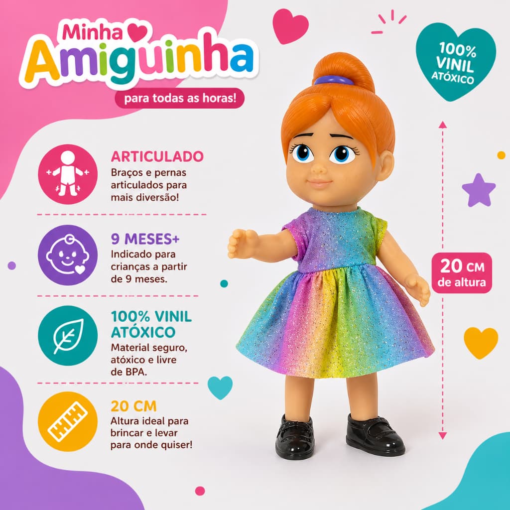Boneca infantil Minha Amiguinha articulada| Akta Girl
