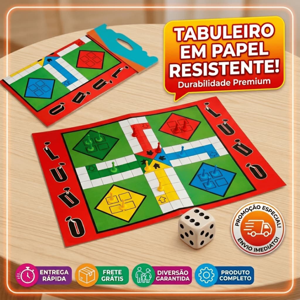 Jogo De Ludo Clássico Tabuleiro Em Papel Resistente + 16 Peões E Dado — DIVERSÃO EM FAMÍLIA