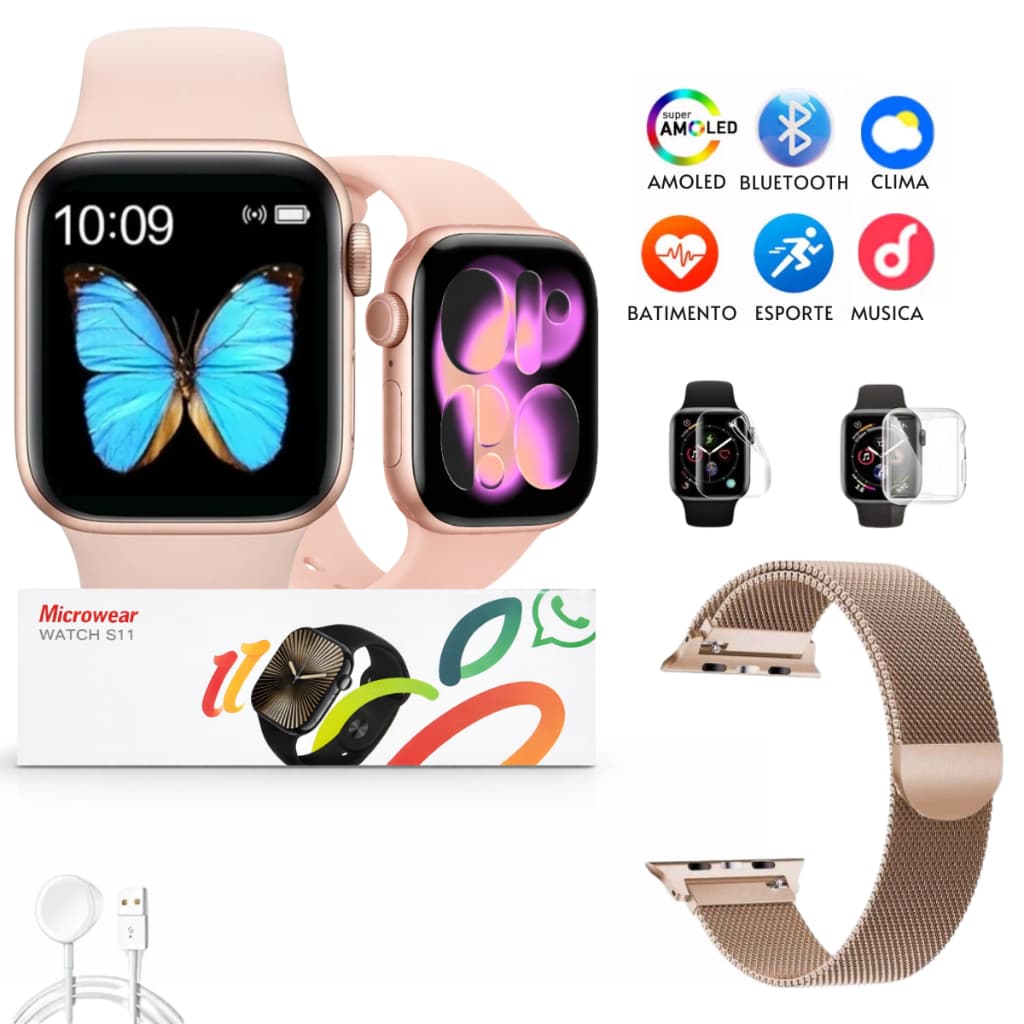 Relógio Smartwatch 2026 Feminino Masculino S11 Rosa Para Android Samsung Xiaomi iPhone Faz Recebe