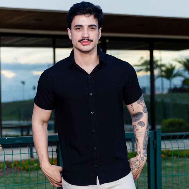 Camisa Social Masculina Manga Curta Linho Slim fit Luxo Moda Masculina