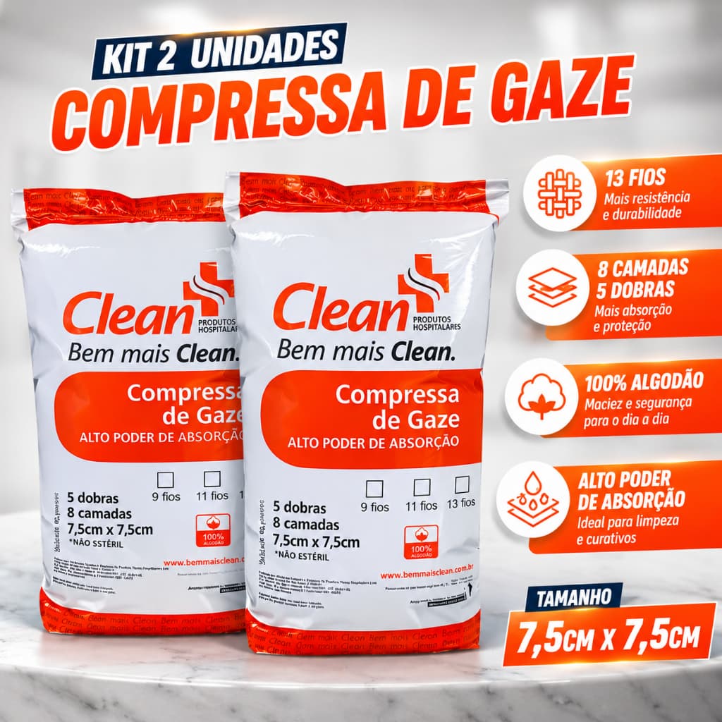 Kit 2x Compressa De Gaze 13 Fios Hidrófila Não Estéril 1000un ou 480g Pacotes Curativo