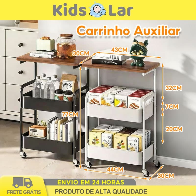 Carrinho Auxiliar Multiuso Com 3 Camadas Com Rodas Cozinha Banheiro Quarto Lavanderia