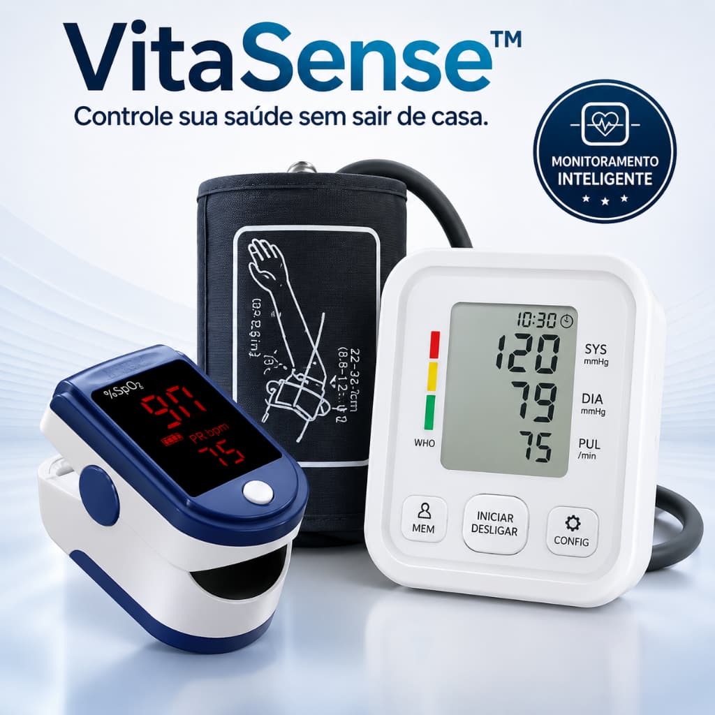 Kit Saúde em Casa VitaSense™ Monitor de Pressão Digital + Oxímetro de Dedo