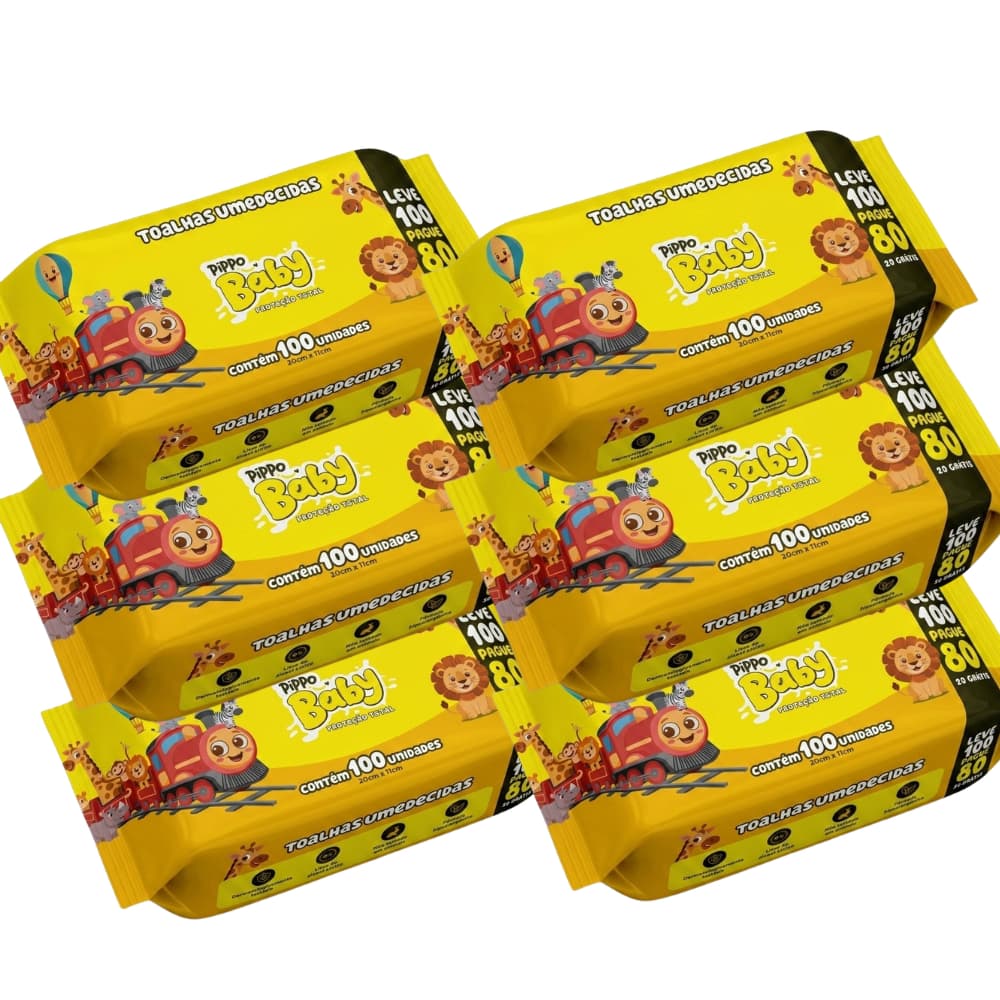 Kit 6 Pacotes 100 Toalhas Umedecida Lenço Higienico Bebe Infantil Hipoalergênico Sem Alcool
