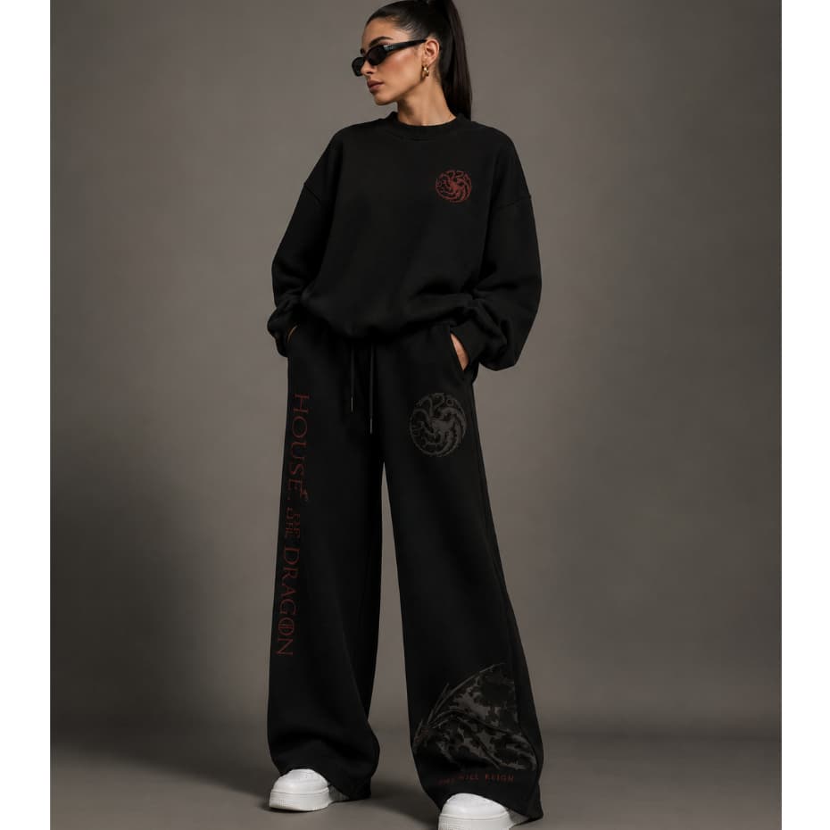 Conjunto de Moletom Inverno Casual  Tematica House of The Dragon Moletom Careca Casa do Dragão Feminina Calça Masculino