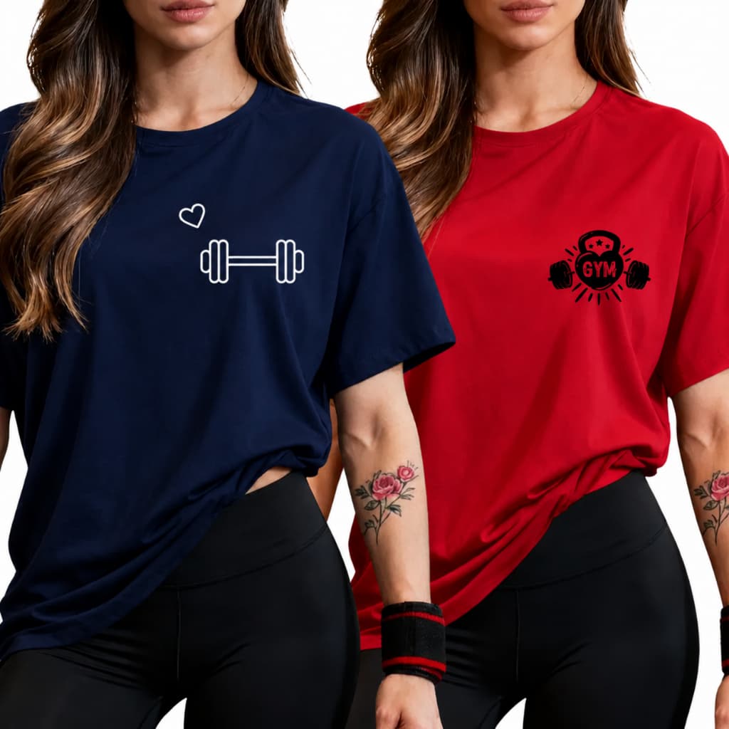 Kit 2 Camisetas Feminina Academia 100% Algodão T Shirt Kettbell Halter Envio Imediato