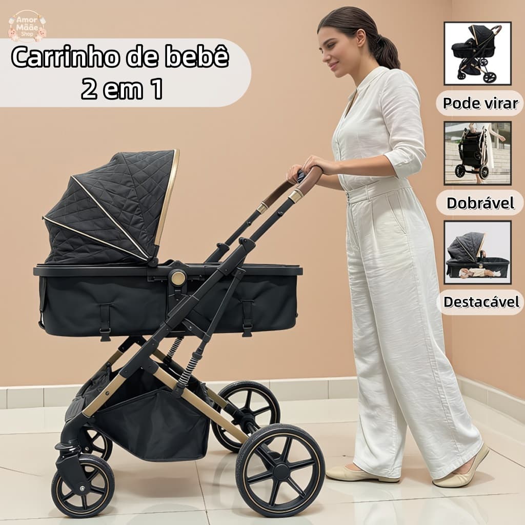 Carrinho Bebê Passeio Tipo Berço Multifunciona Até 15kgs