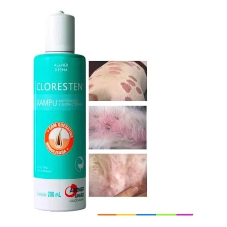 Shampoo Cloresten 500ml Antifúngico e Antibacteriano Agener União para Cães e Gatos com Queratina