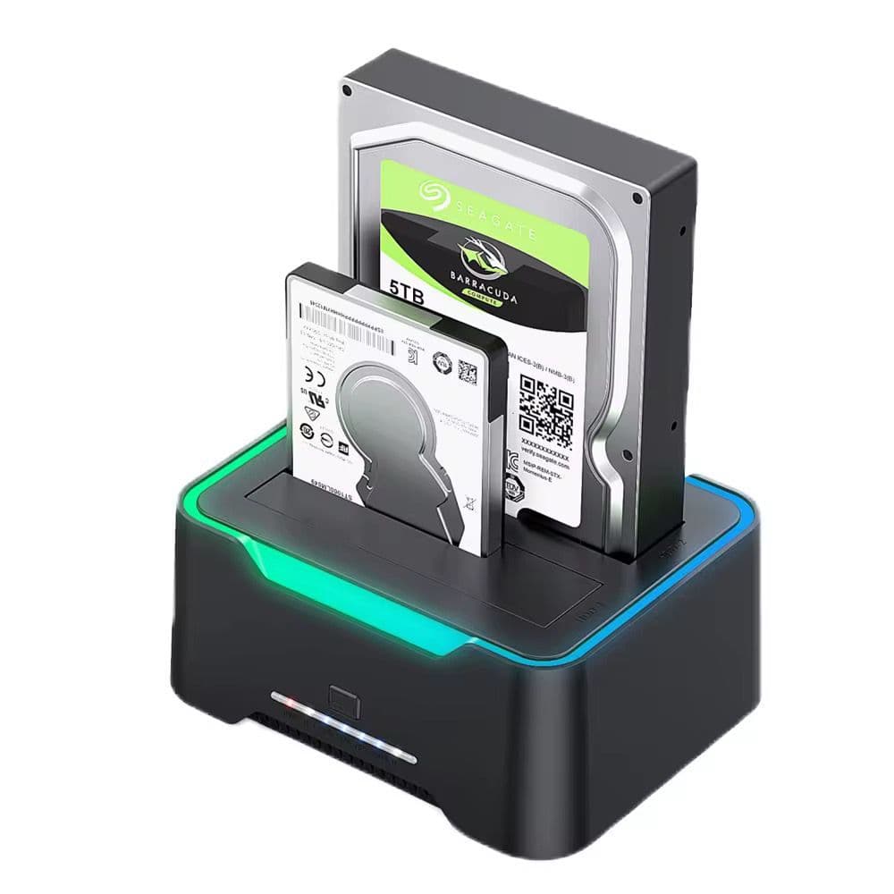 LEITOR DE HD EXTERNO DELTA-DS301  Dock Station RGB HDD SSD DUAL SATA 2.5 e 3.5 com USB 3.0 e Clonagem Offline até 18TB