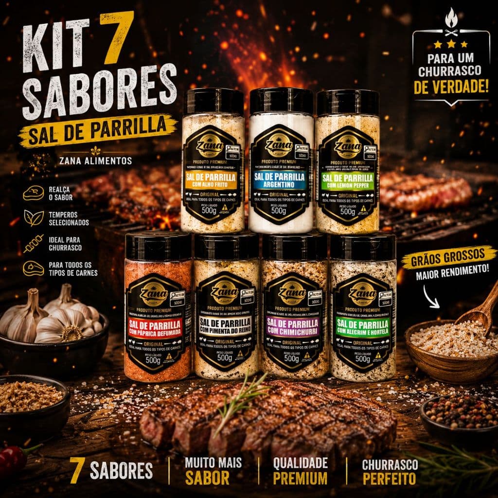 Kit 7 Sal de Parrilla 500g Cada | Temperos Premium Para BBQ, Churrasco e Assados Em Geral