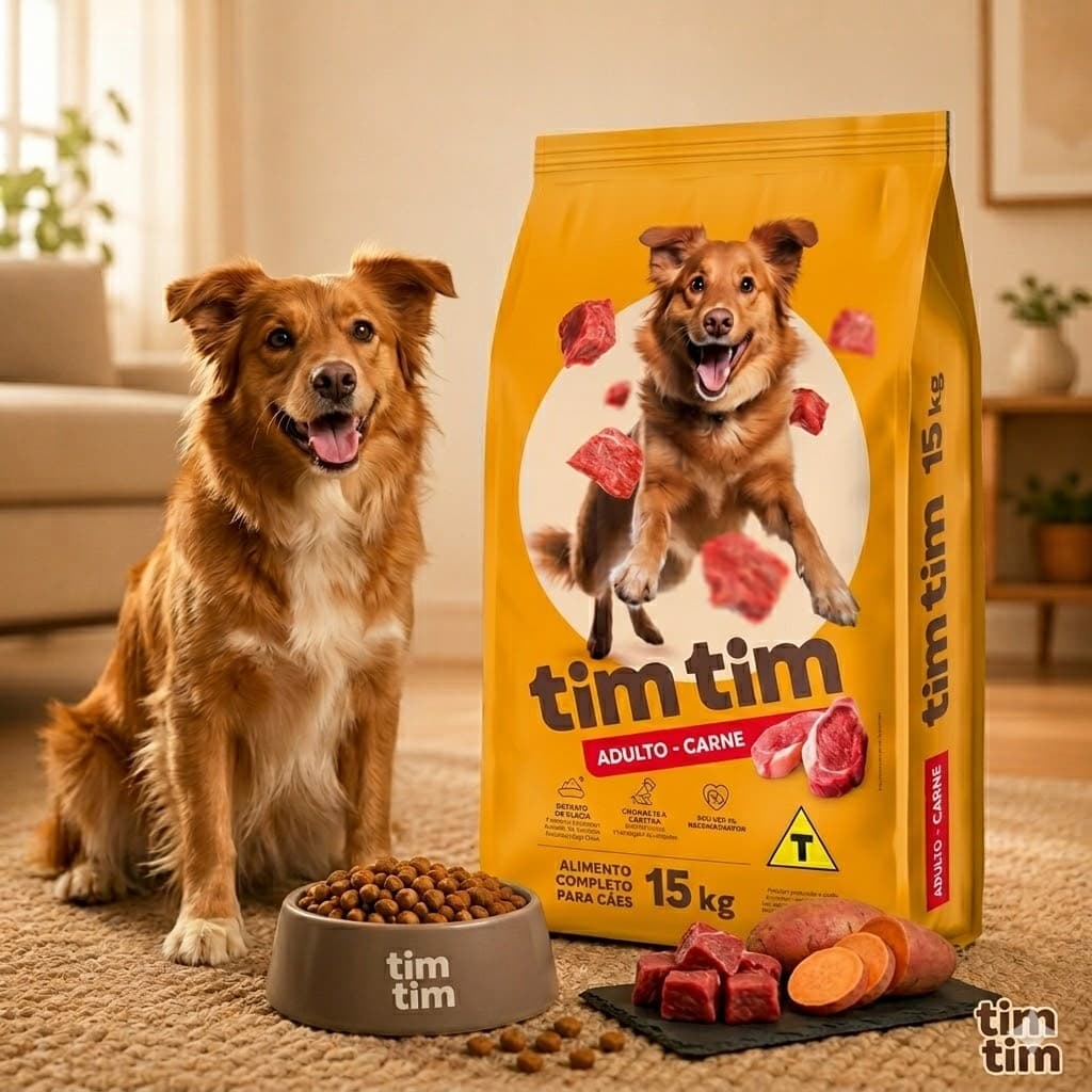 Ração Para Cachorro Caes Premium 15kg Tim Adultos Sabor Carne 18% Dog Prime Proteína
