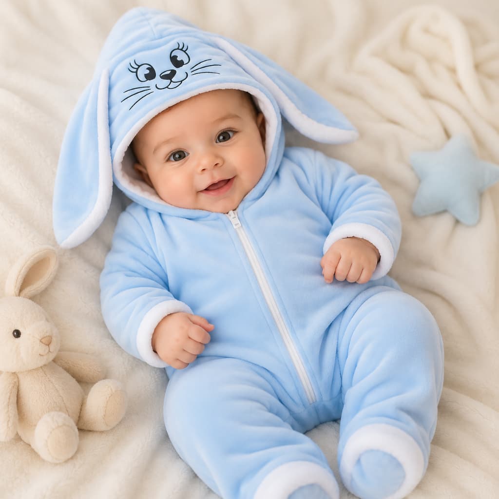 Macacão Bebê de Coelho Manga Longa com Capuz Roupa de Bebê Menino e Menina