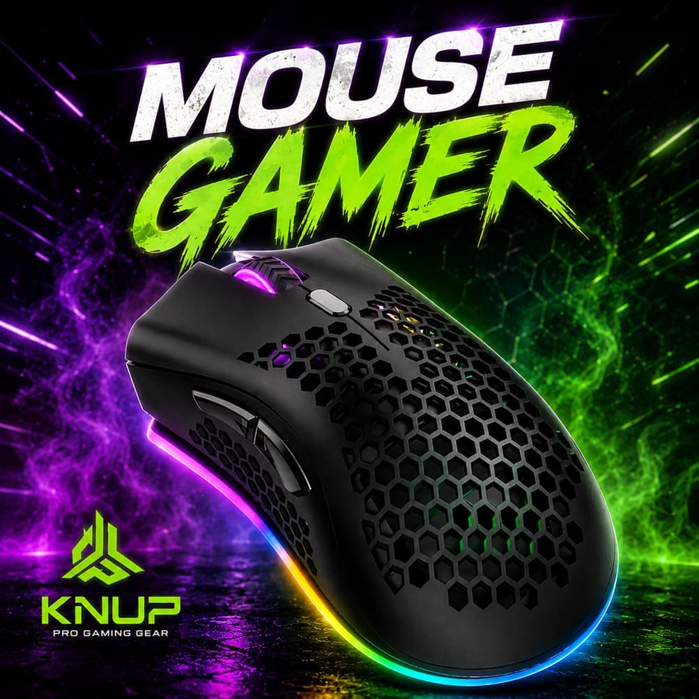 Mouse Gamer Knup KP-MU007 7200 DPI Sensor Instant A725F Óptico Com Fio Ergonômico Ambidestro Para PC Computador Notebook