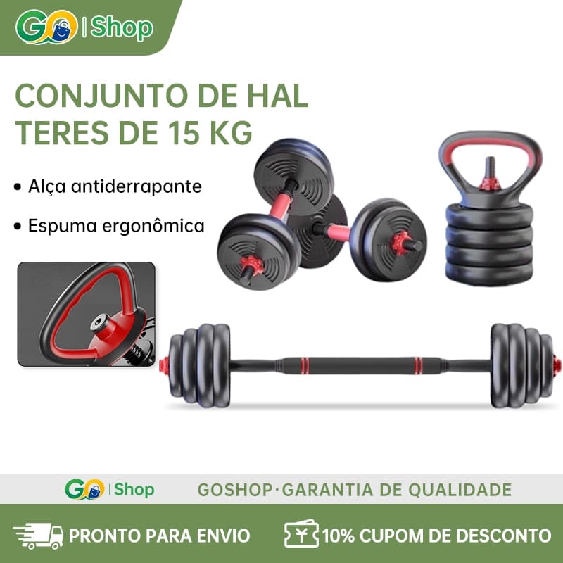 10/15/20KG Kit halteres ajustável multifuncional 4 em 1, vira barra e kettlebell para treino musculação casa academia