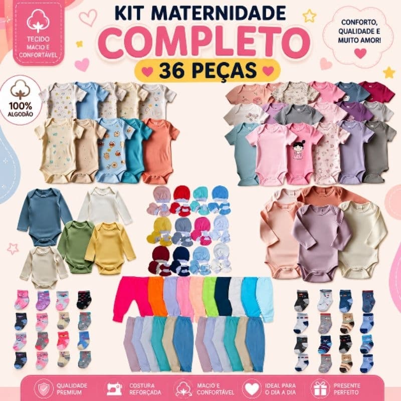 Kit 36 peças Roupas de bebe enxoval maternidade Menino ou Menina Body + Mijão /Calça