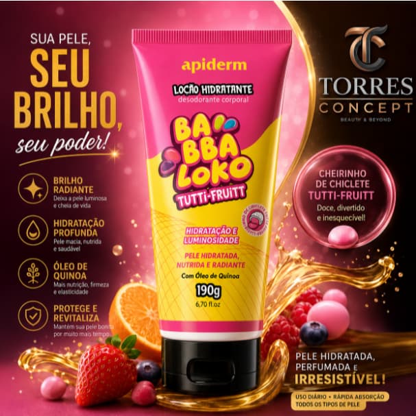 Creme Loção Hidratante Corporal Babbaloko Tutti Fruitt Apinil Brilho Cheirinho Chiclete Atacado 190g