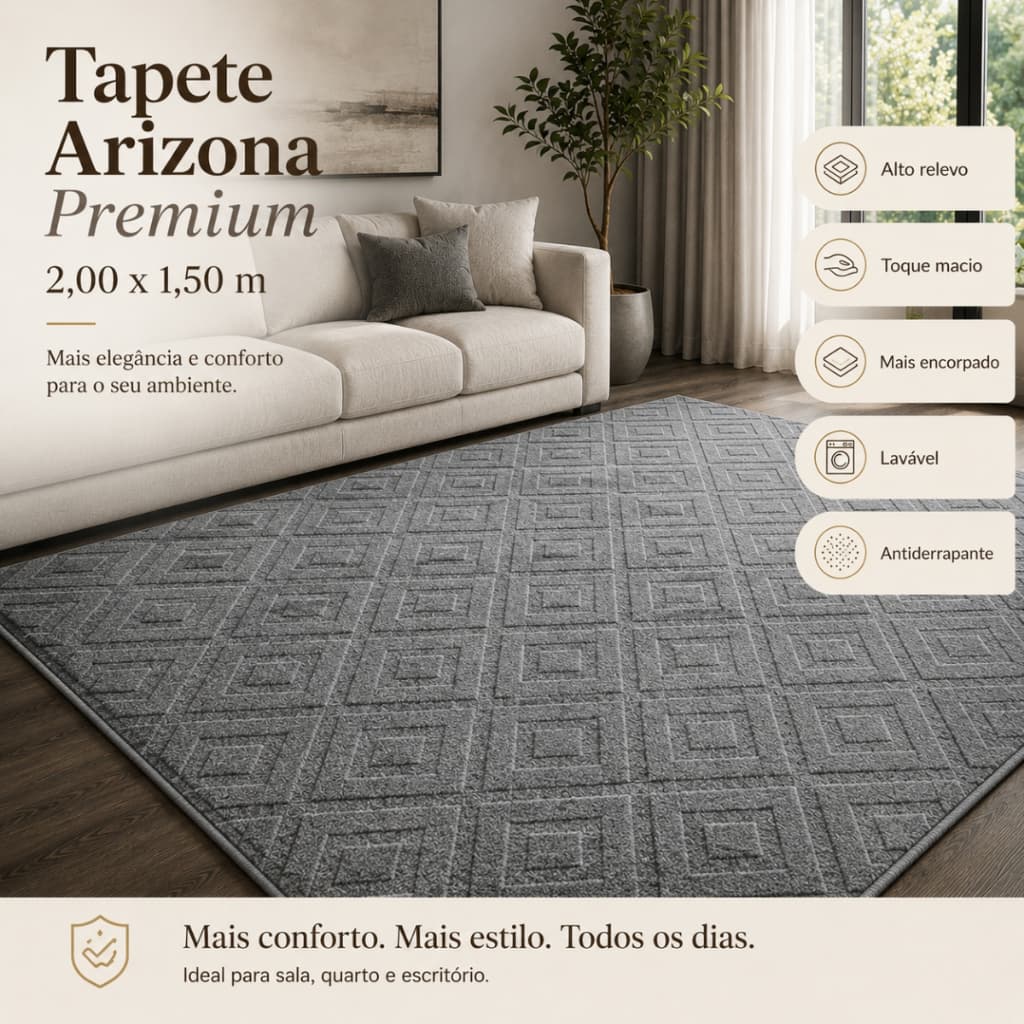 Tapete Sala 2,00x1,50 Geométrico Alto Relevo Premium Macio Antiderrapante Quarto Escritório