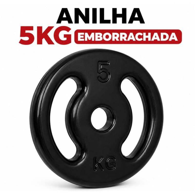 Anilha Emborrachada 5KG Academia Musculação Barra Halter 1 Unidade