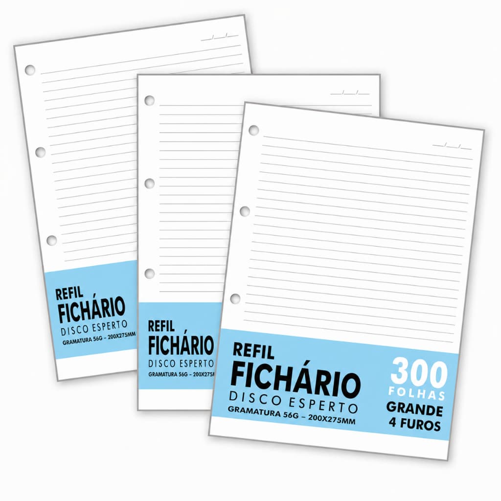 Refil Fichário Caderno Argolado 4 Furos Universitário A4 100 200 300 Folhas