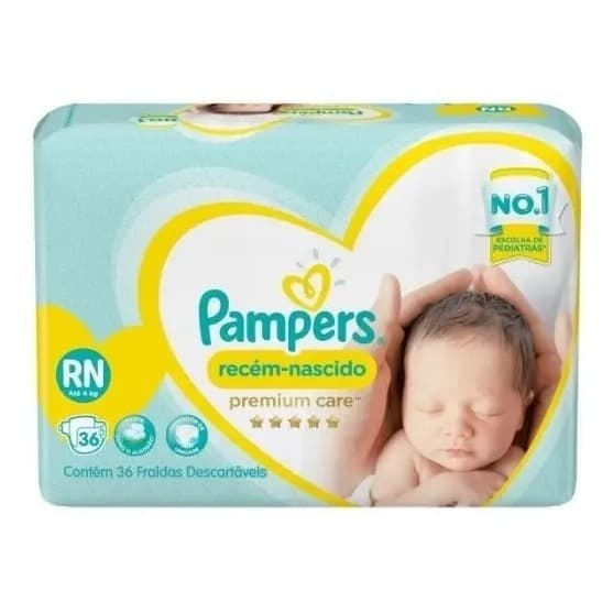 Fralda Descartável Pampers Premium Care Recém-Nascido RN 36 Fraldas Até 4kg Ultra Absorção Original
