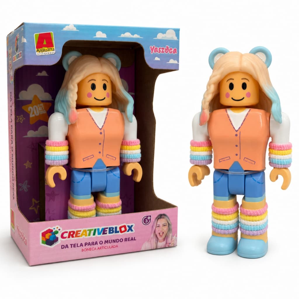 Boneca Yaszoca Oficial 20cm Articulado CreativeBlox Blox Royale Gamer Licenciado +3 Anos