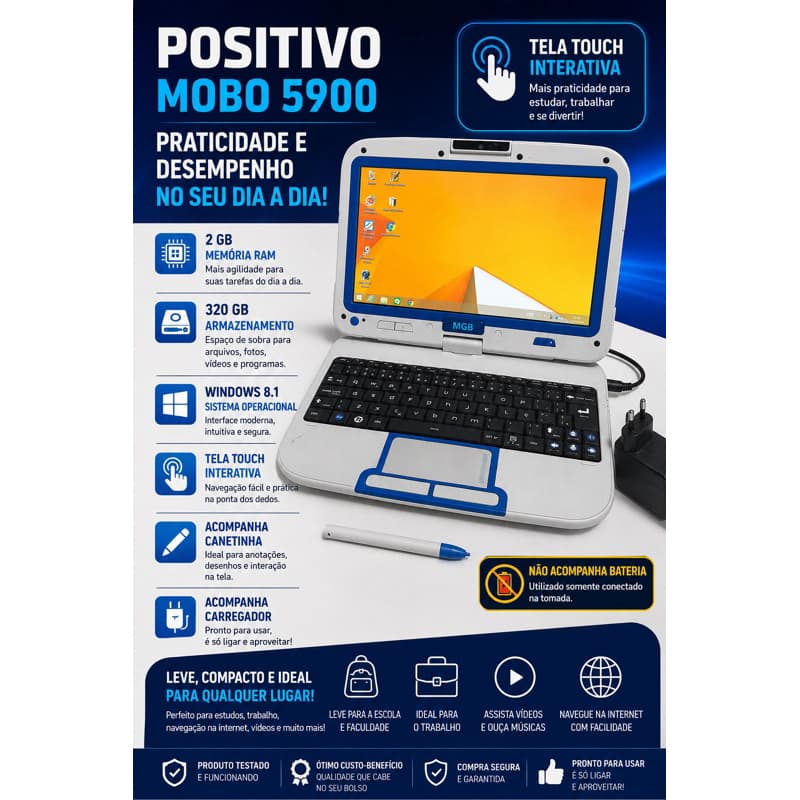 Notebook Positivo Mobo 5900 Touch Intel Atom 2GB 320GB + Caneta