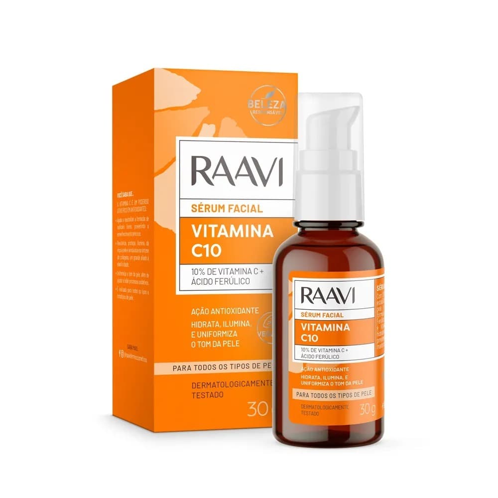 Sérum Facial Raavi Vitamina C10 30g 10% Vitamina C + Ácido Ferúlico Antioxidante