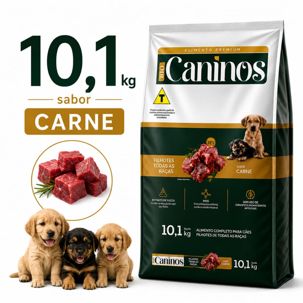 Ração Cachorro Filhote Todas As Raças 10,1kg Sabor Carne 28g Proteína