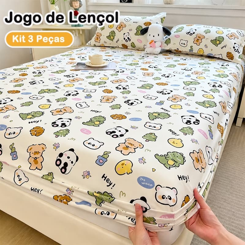 Jogo de Lençol Estampado em Tecido com Toque Acetinado Extra Macio 2/3 Peças Com Elástico Solteiro Casal，Infantil