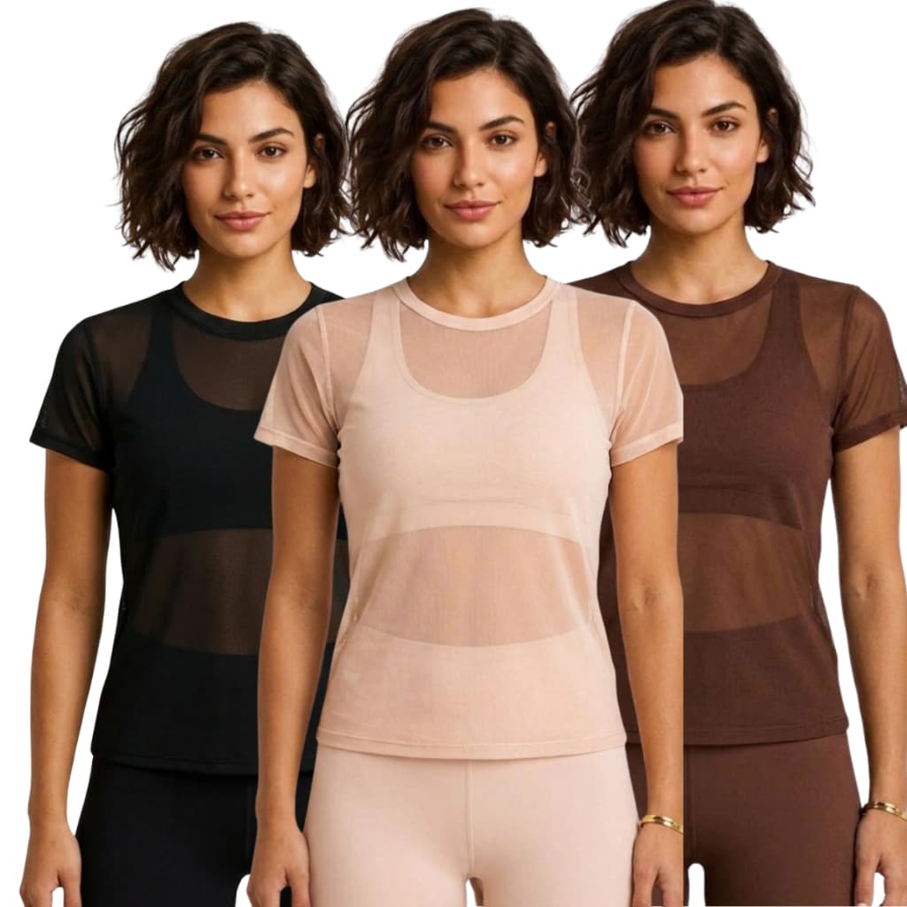 2 Blusa Feminina de Tule  Plus Zise Transparente Roupa de Academia Moda fitness