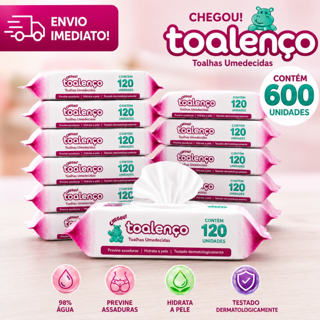 Kit 600 Lenço Umedecido Toalenço Baby Toalhas Umedecidas Infantil Higiene Bebê Sem Alcool