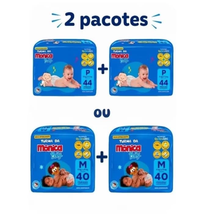 2 Pacotes Fralda Turma da Mônica P/M/G