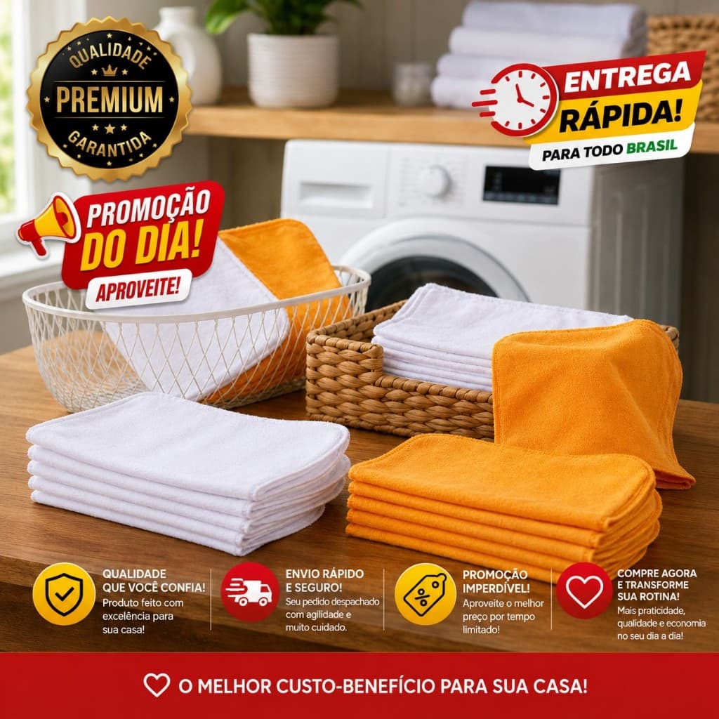 Kit 6 Flanela Algodão Alta Absorção Limpeza Carro e Casa 4011.12-K6