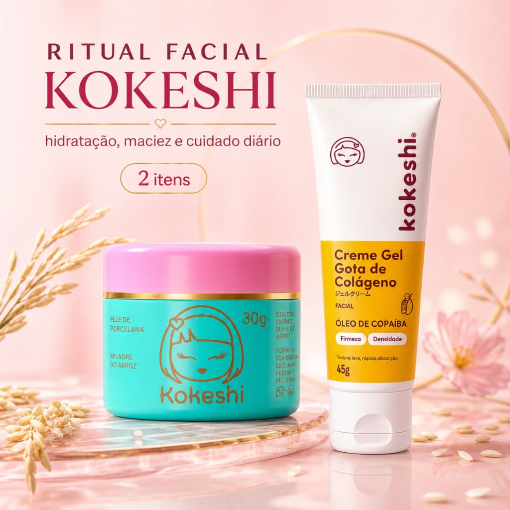 Kit Gota de Colágeno Pele de Porcelana Kokeshi 30ml + 30ml Hidratante Facial Firmador Anti-Idade