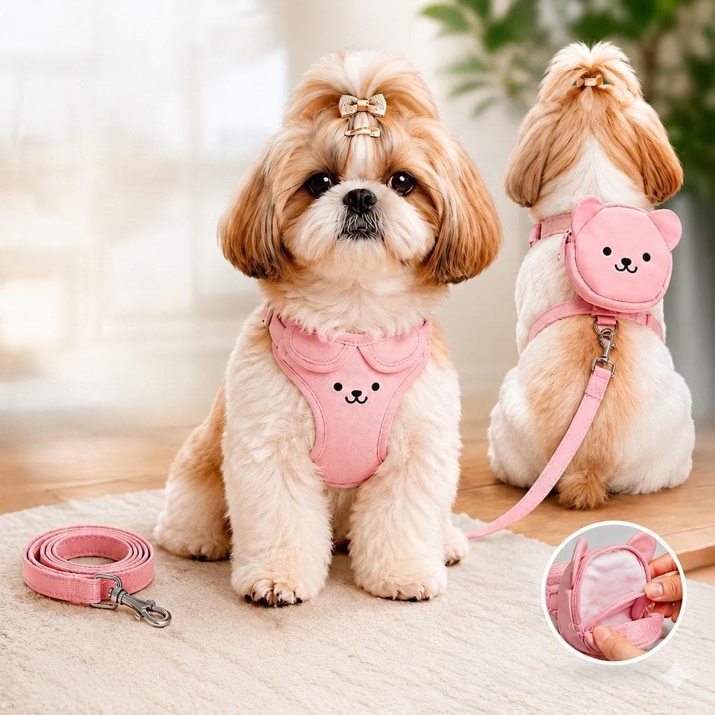 Coleira Peitoral com Guia Reforçada e Mochila Removível Ajustável para Cachorros e Gatos, Confortável e Resistente.