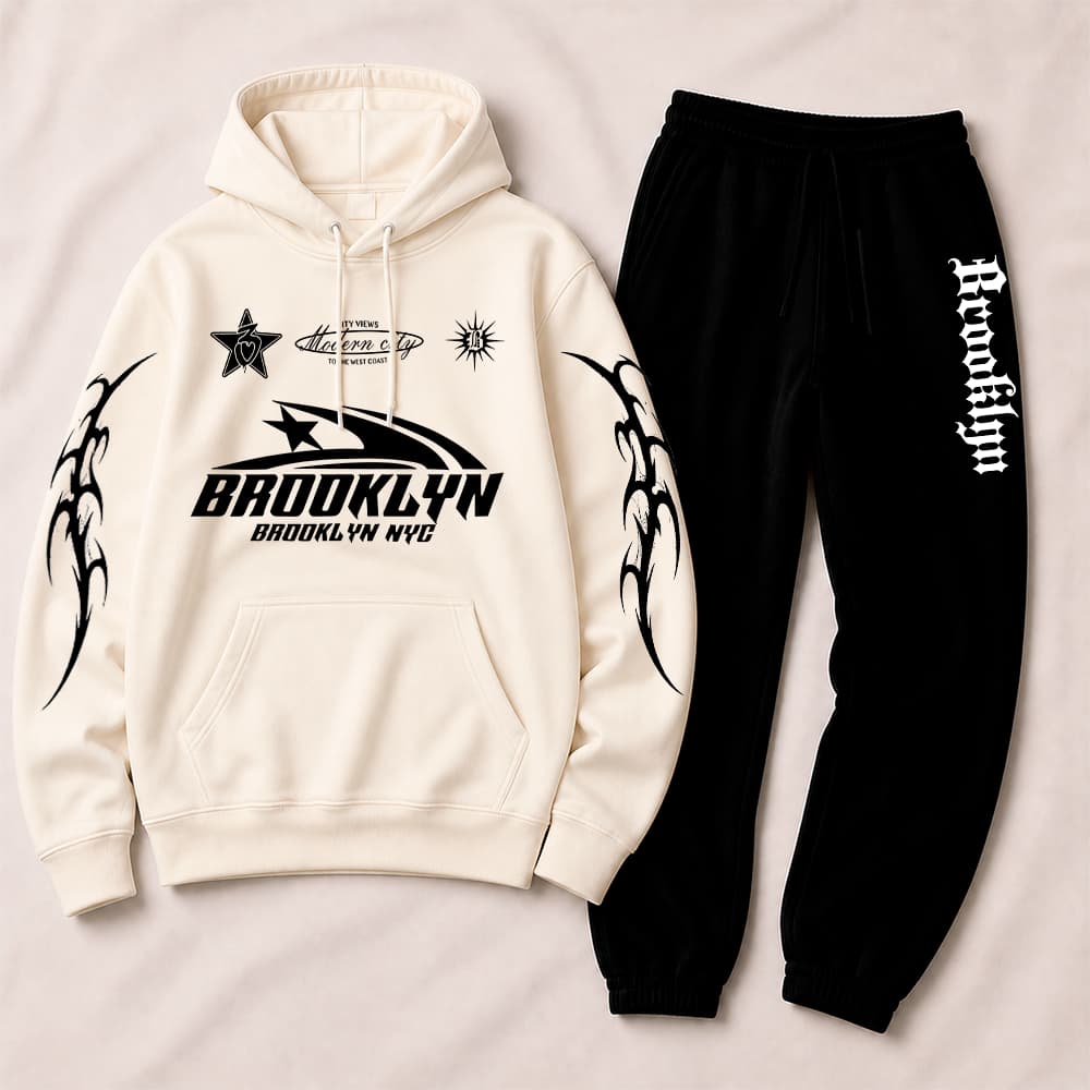 Kit Conjunto Moletom Canguru Capuz e Calça Moletom Jogger Brooklyn NY New York Los Angeles Tribal Streetwear