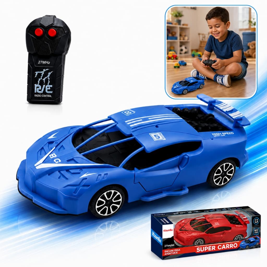 Carrinho De Controle Remoto Super Esportivo 2 Funções Frente Tras Menino Menina Kizumba