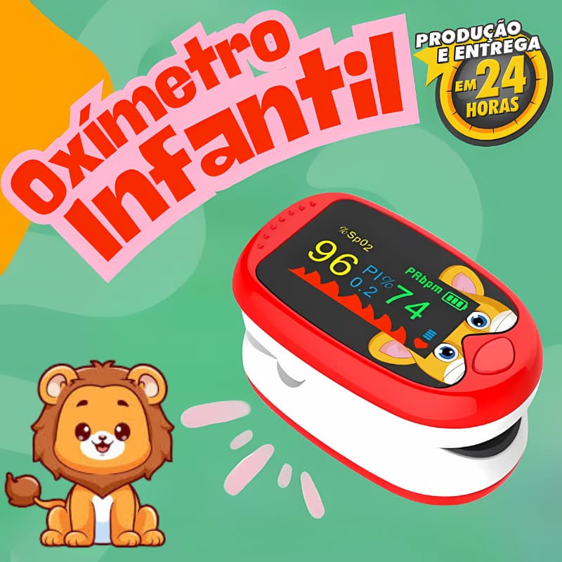 Oxímetro Vermelho Infantil Digital de Dedo Monitor  De Saturação, Pediátrico Para Crinça e Bebês, Recarrega via Usb