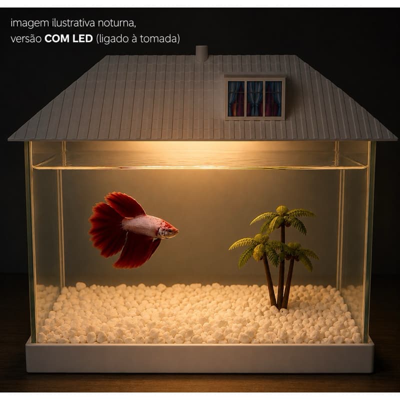AQUÁRIO VIDRO COMPLETO 5,8L BIVOLT+TELHADINHO+BASE+LUZ LED+PLANTA+BOMBA+PEDRAS estilo casinha!