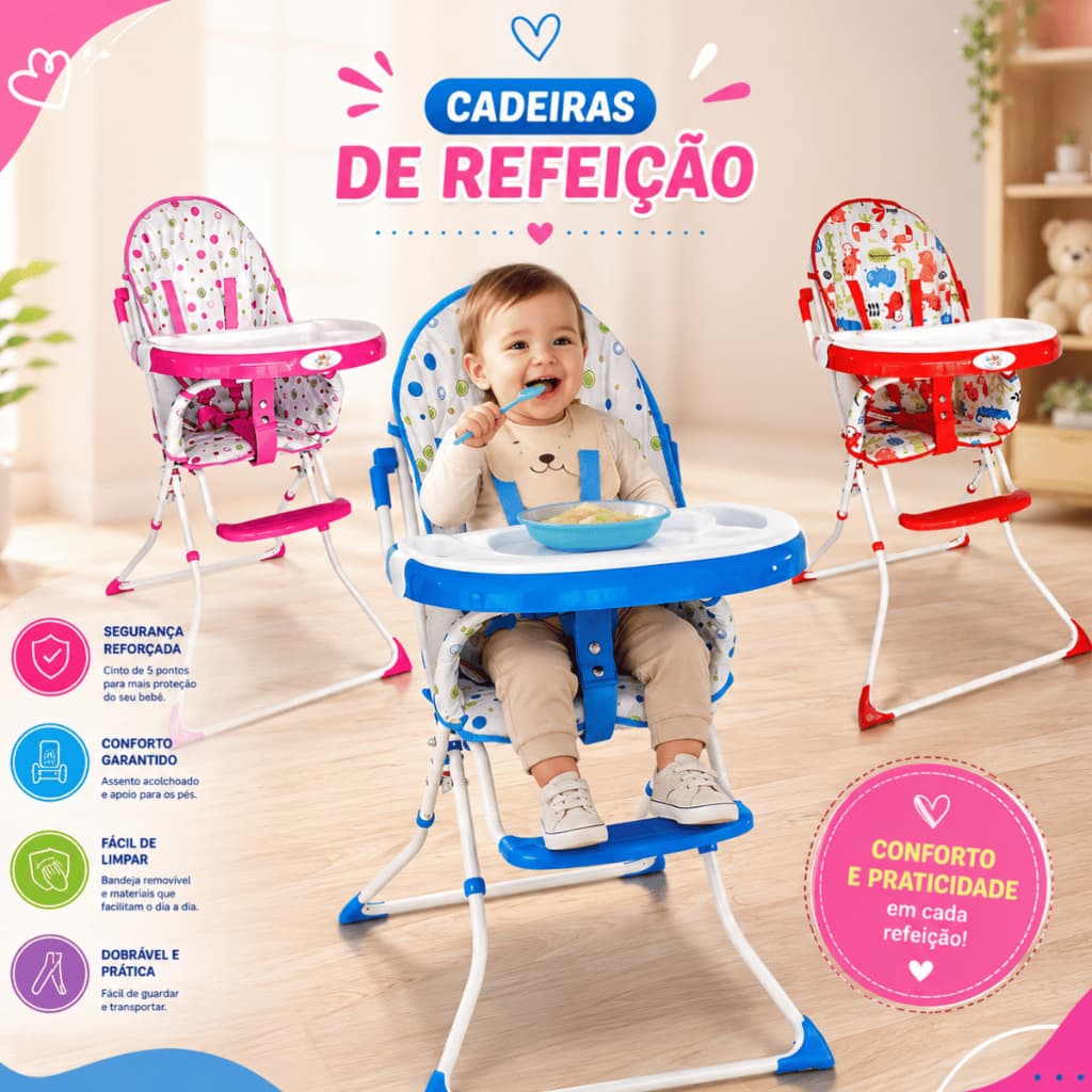 Cadeira De Alimentação bebe Cadeirinha de Refeição Infantil Multifuncional  0 à 15 Kg Premium Baby Style