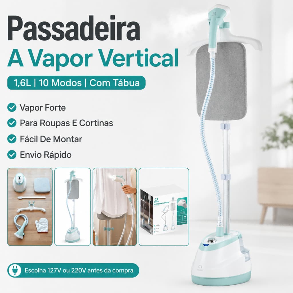 Passadeira A Vapor Vertical Onistek 1,6L Com Tábua 10 Modos Vaporizador De Roupas 127V  220V
