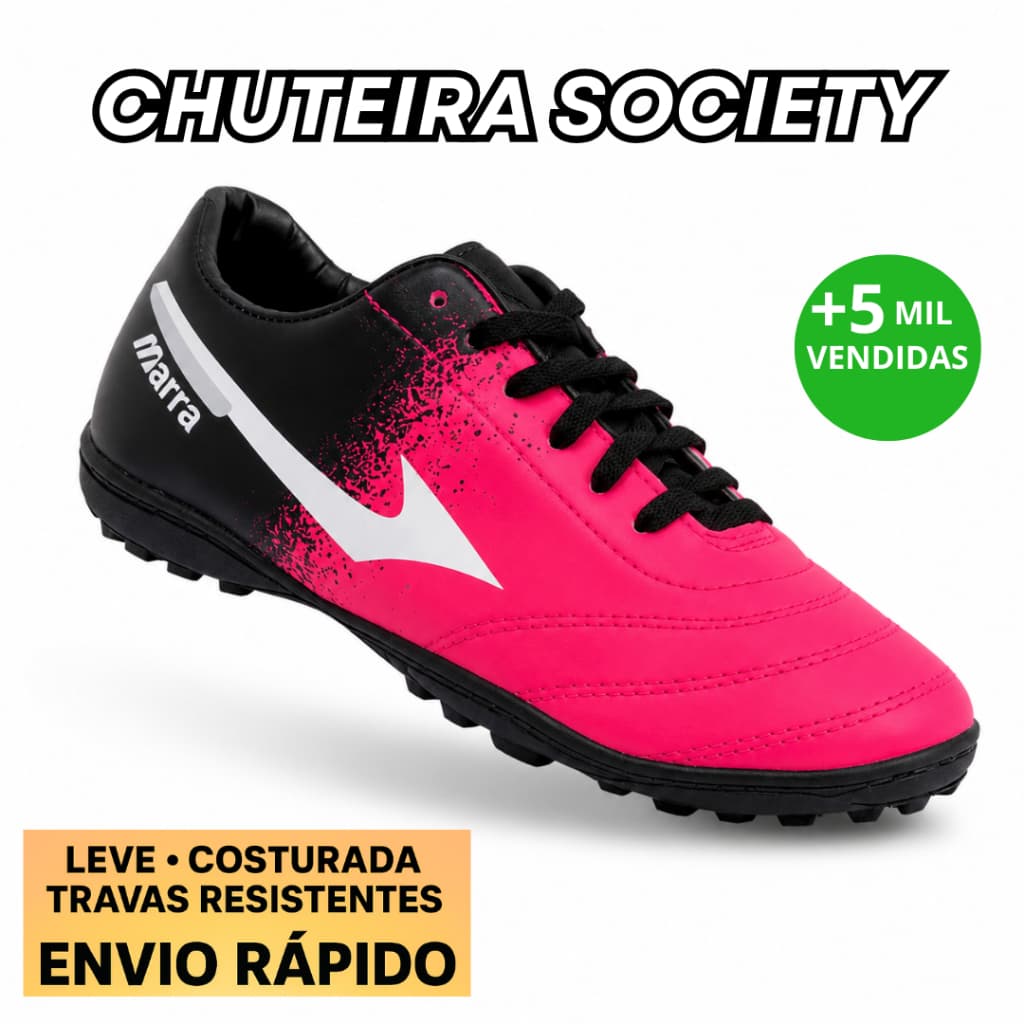 Chuteira Society Masculina Pink Travas Antiderrapante Leve Confortável Quadra Sintética Copa Brasil