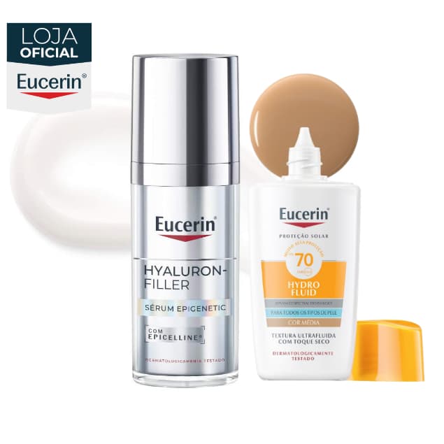 KIT EUCERIN Sérum Facial Anti-idade Epigenetic 30ml + Sun Protetor Solar Facial Hydro Fluid Cor Média FPS 70 50ml