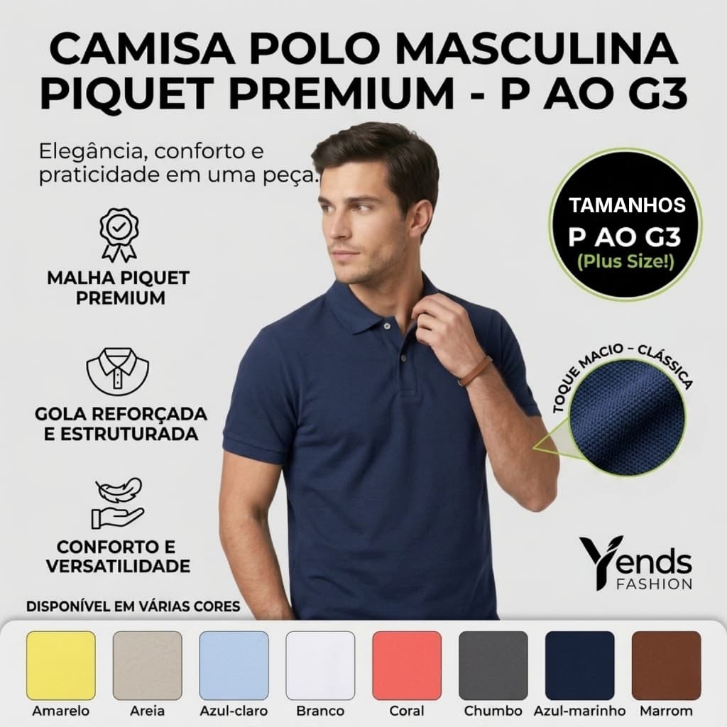 Camisa Gola Polo Masculina Slim Fit Piquet Premium Basico Clasico Social Casual Chic P ao Plus Size