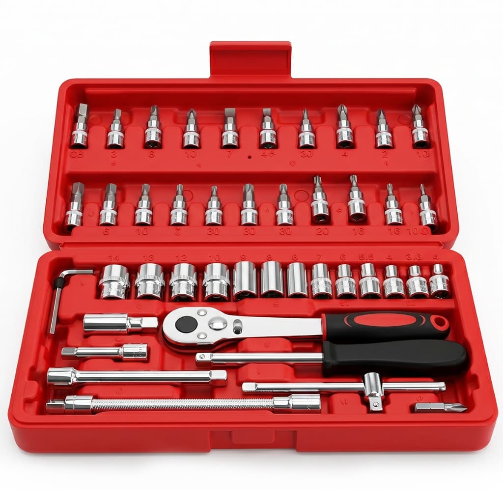 Kit Jogo De Chave Catraca Soquete 46 Peças Combo Com Maleta Jogo De Ferramentas Completo