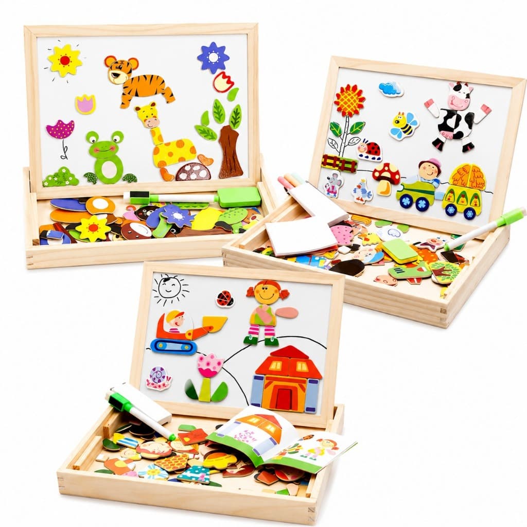 Brinquedo Lousa Magnetica 3 em 1 Infantil Imã Educativo Madeira Pedagogico Com canetinha giz e apagador